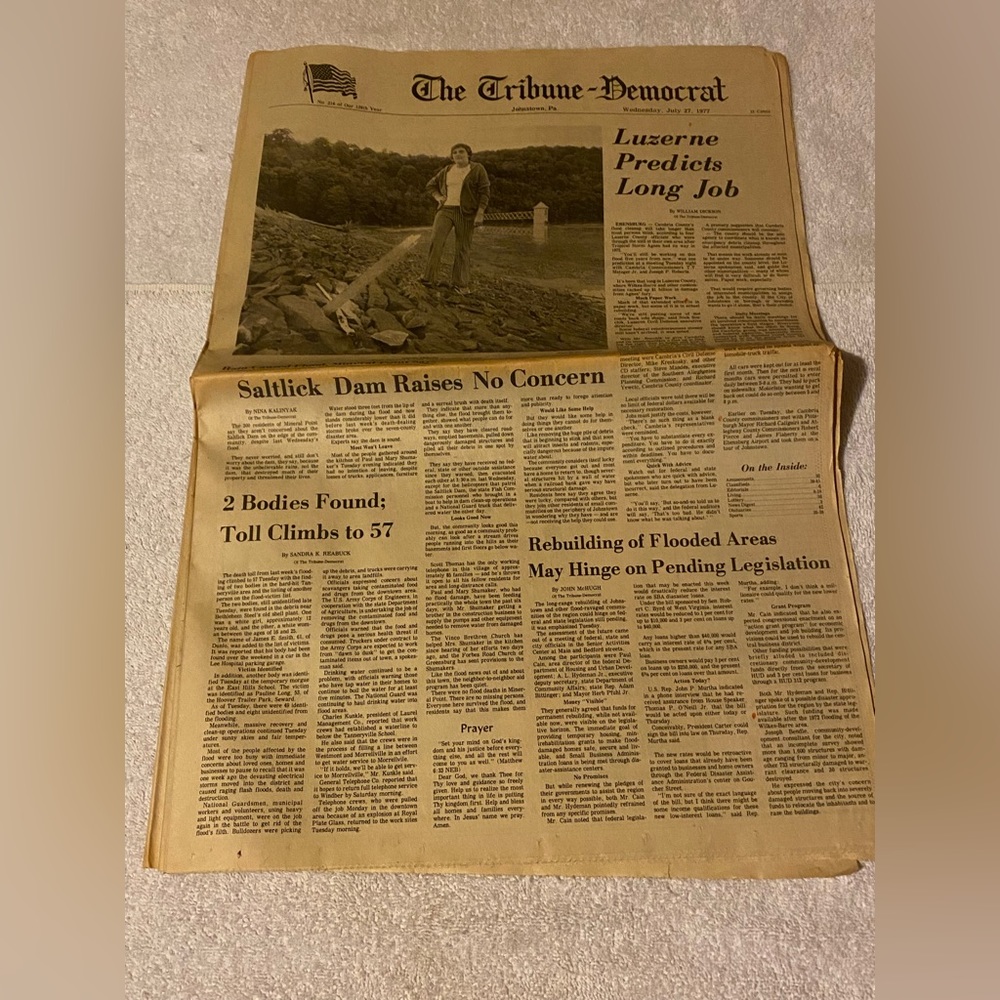 Tribune-Democrat The Great Flood of 1977 Newspaper July 27 1977